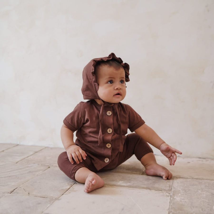 Cappuccino Baby Ruffle Bonnet