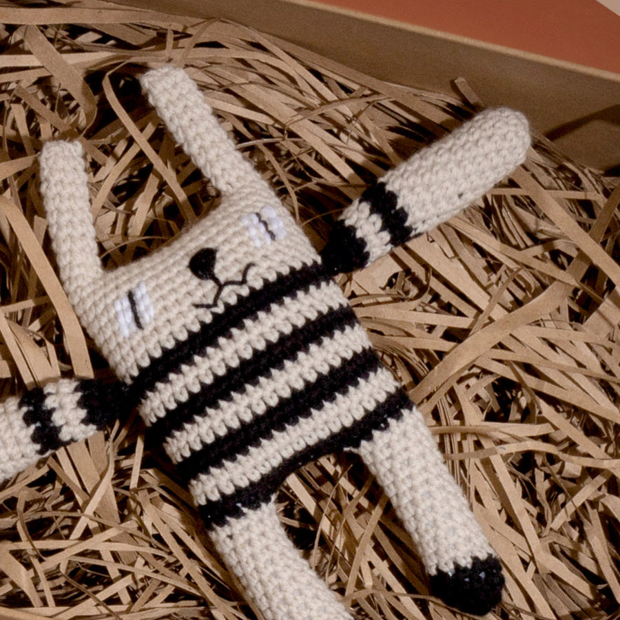 Black and Sand bunny crochet rag doll