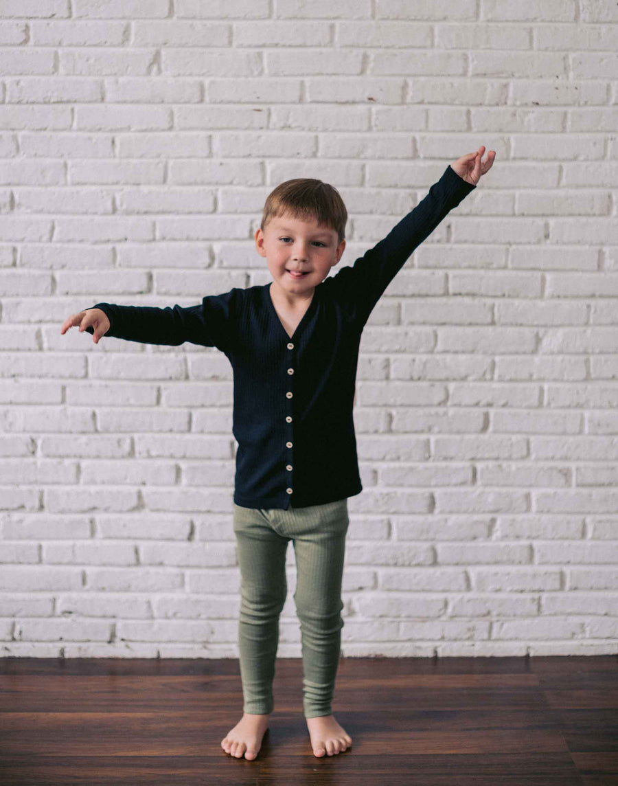 Black 100% Cotton Ribbed Cardigan