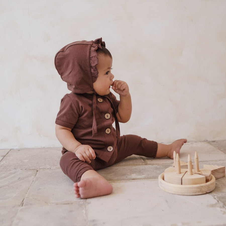 Cappuccino Baby Ruffle Bonnet